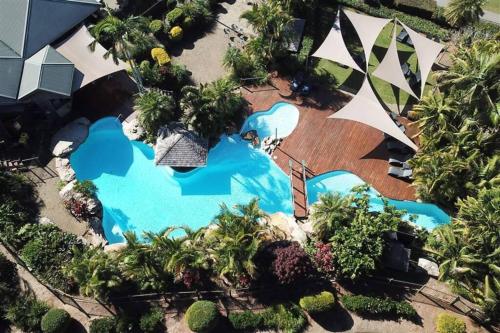 an overhead view of a pool at a resort at Beach Haven @ Diggers in Coffs Harbour