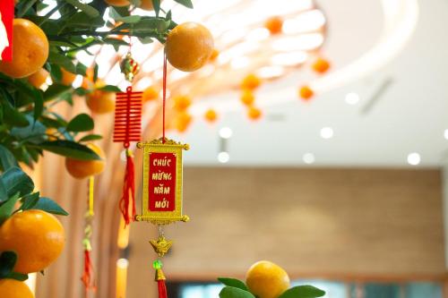 a bunch of oranges hanging from a tree at Bellerive Hoi An Resort and Spa in Hoi An