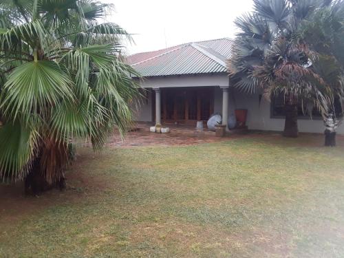 a house with two palm trees in front of it at Loding Lodge in Loding