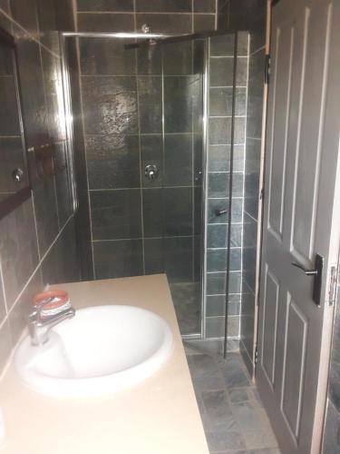 a bathroom with a sink and a shower at Loding Lodge in Loding