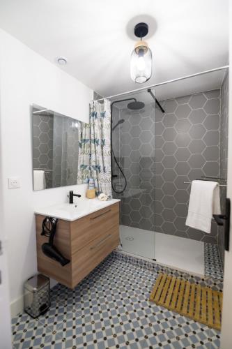 une salle de bain avec un lavabo et une douche dans l'établissement Grau Du Roi, au Grau-du-Roi