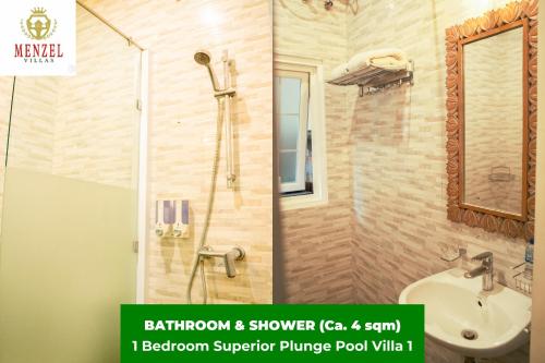 La salle de bains est pourvue d'une douche et d'un lavabo. dans l'établissement Menzel Villas Nusa Dua, à Nusa Dua