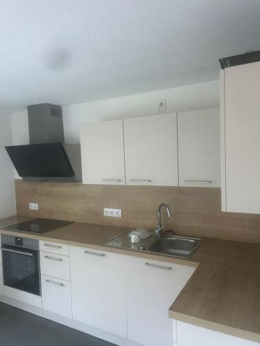 a kitchen with white cabinets and a sink at Montel PARK - Nizza in Landl