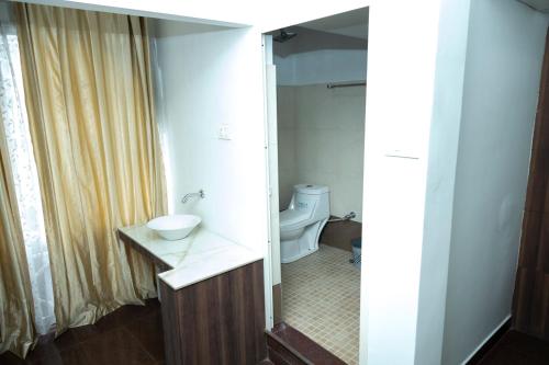 a bathroom with a sink and a toilet in it at Hamsted in Kottakkal