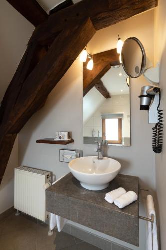 a bathroom with a sink and a mirror at Martin's Klooster in Leuven