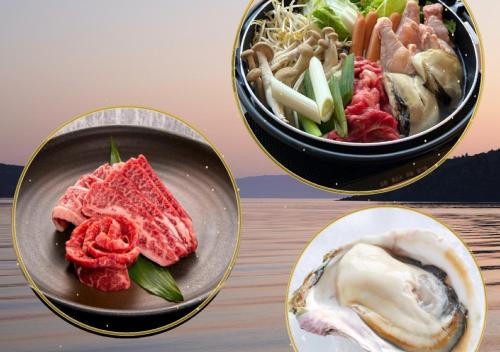 three bowls of meat and vegetables on a table at TADAYOI - Sea Glamping - Vacation STAY 42102v 