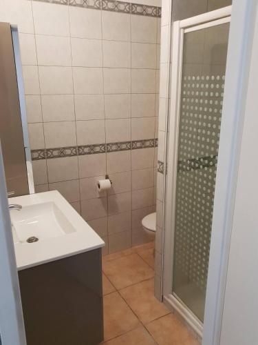 een badkamer met een wastafel en een douche bij Grand studio 3 50m de la plage in Argelès-sur-Mer