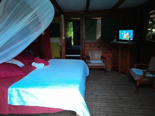 a bedroom with a bed and a tv in it at ankaché in Grand-Bourg