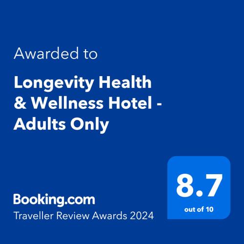 a blue sign with the text awarded to longevity health and wellness hotelials only at Longevity Health & Wellness Hotel - Adults Only in Alvor