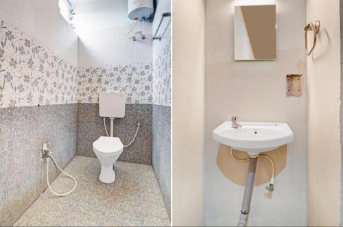 two pictures of a bathroom with a sink and a toilet at Hotel I Plaza in Tallākulam