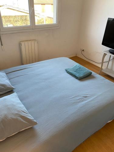 Cette chambre comprend un grand lit blanc et une télévision. dans l'établissement Chambre confortable bordeaux, à Bordeaux