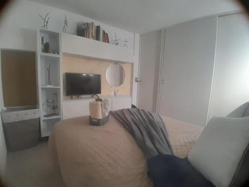 a bedroom with a bed and a tv in it at Casa Bosques in Cuautitlán Izcalli