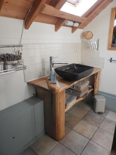 a kitchen with a sink on a wooden counter at Bed&Breakfast 't Eikeltje in Hollandscheveld