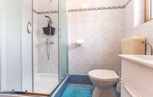 a bathroom with a shower and a toilet and a sink at Apartments in Porec/Istrien 10281 in Poreč