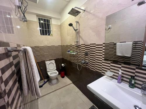 a bathroom with a sink and a toilet at Skylar apartment in Kalubowila West