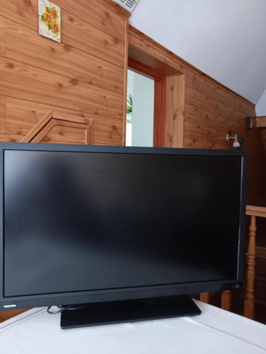 a flat screen tv sitting on top of a table at Apartament U Joli in Tylicz