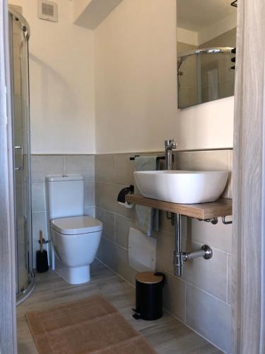 a bathroom with a sink and a toilet at Domus Alessia in Monserrato