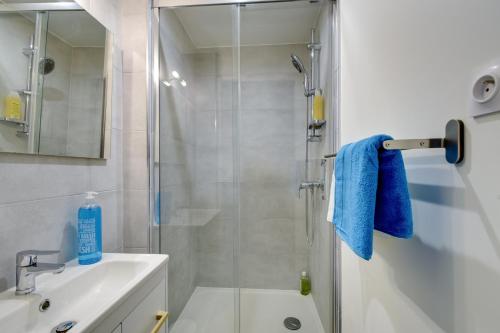 a bathroom with a shower and a sink at Chic and spacious apart with parking in Cergy