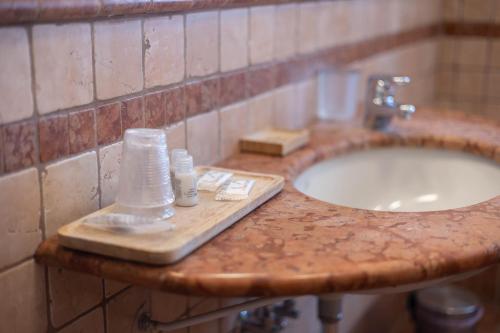 a bathroom with a sink and a counter top with a sink at Hotel La Fertè in Asti