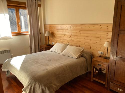 1 dormitorio con 1 cama grande y 2 mesitas de noche en Apartament Vall, en Rialp