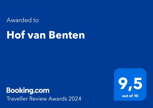 Certifikát, hodnocení, plakát nebo jiný dokument vystavený v ubytování Hof van Benten