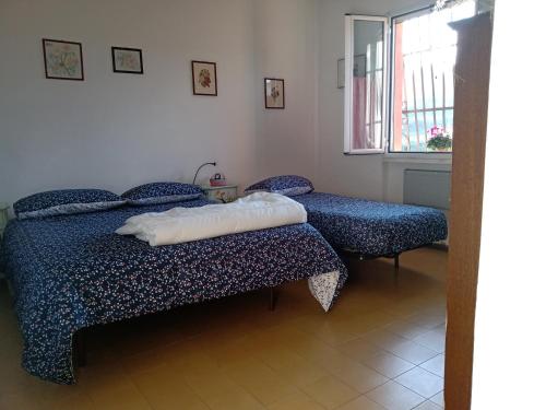 1 dormitorio con 2 camas y ventana en Poggio agli Ulivi, en Frascati