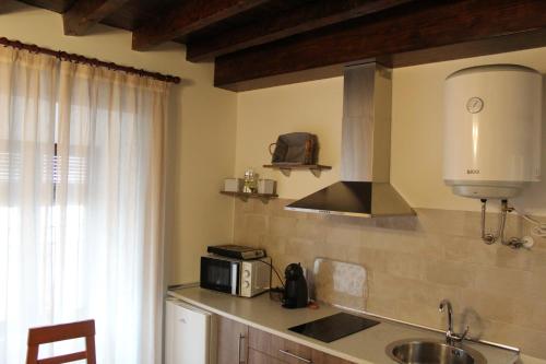 a kitchen with a sink and a microwave at Alojamiento Rural La Estrella de David in Almagro