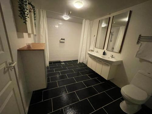 a bathroom with a toilet and a sink at Country guesthouse in Gadstrup