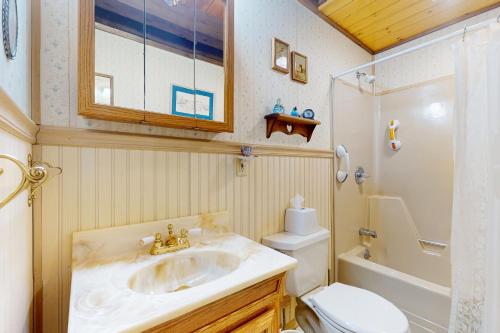 uma casa de banho com um lavatório e um WC em Stratton Dream em Stratton
