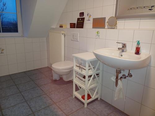 a bathroom with a sink and a toilet at tAllhouse in Eggolsheim