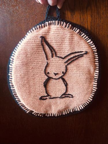 a embroidery of a rabbit on a piece of cloth at zielonapogoda in Lądek-Zdrój