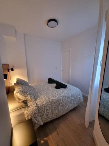 a bedroom with a bed and a mirror at Apartamento Playa Victoria I in Cádiz