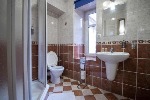 Hotel Zámeček Raspenava في Raspenava: حمام مع مرحاض ومغسلة