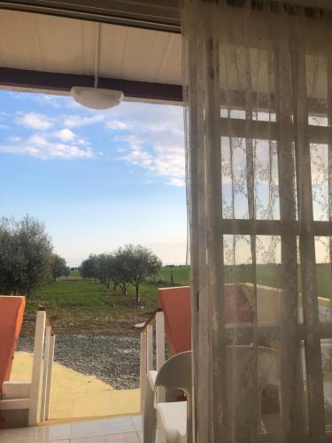 a window with a view of a field and trees at MERSINERA Paradise Garden NOAH HOUSE in Kivisil