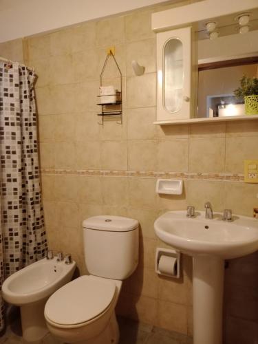 a bathroom with a toilet and a sink at Casa con excelente ubicacion in Posadas