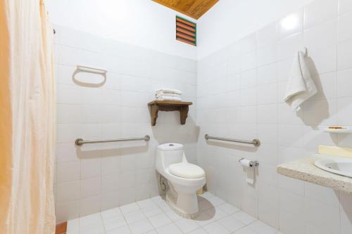 ein Bad mit einem WC und einem Waschbecken in der Unterkunft Hotel Veraneras del Quindío in Pueblo Tapao