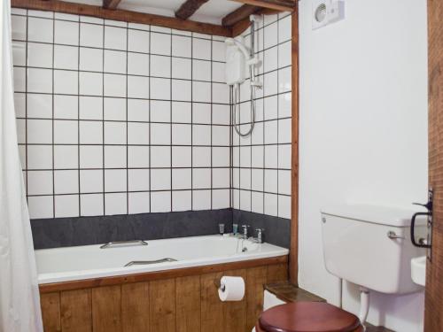 a bathroom with a tub and a toilet at Ty Tarw - Uk46189 in Llanybyther