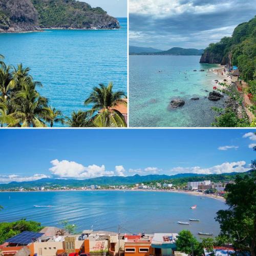 a collage of three pictures of a beach at Bungalows Maria Teresa in Rincon de Guayabitos