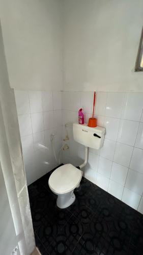a bathroom with a white toilet and a sink at riVer in Pelena