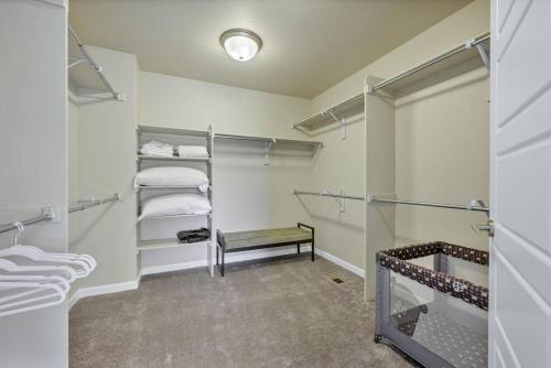 eine ebenerdige Dusche in einem Zimmer mit Regalen in der Unterkunft Mtn View Oasis: 5bd - Movie/Game - Golden Tee in Superior
