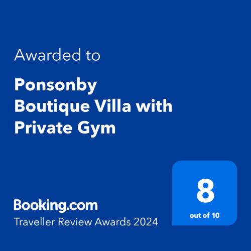 a screenshot of a cell phone with the text awarded to temporarily boutique villa with at Ponsonby Boutique Villa with Private Gym in Auckland