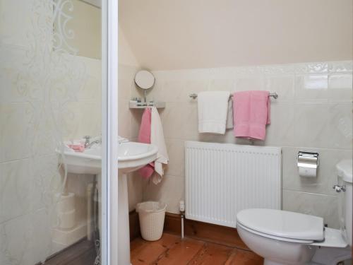 een badkamer met een toilet en een wastafel bij Clover Cottage - Uk46269 in Tetney