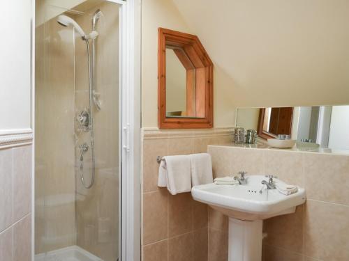 a bathroom with a sink and a shower at Buttermilk Cottage - Uk46270 in Tetney