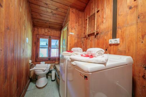 łazienka z pralką i toaletą w obiekcie Chalet L’eau vive - Happy Rentals w Chamonix-Mont-Blanc