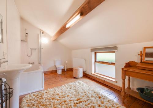 a bathroom with a sink and a toilet at The Old Farmhouse in Ruabon