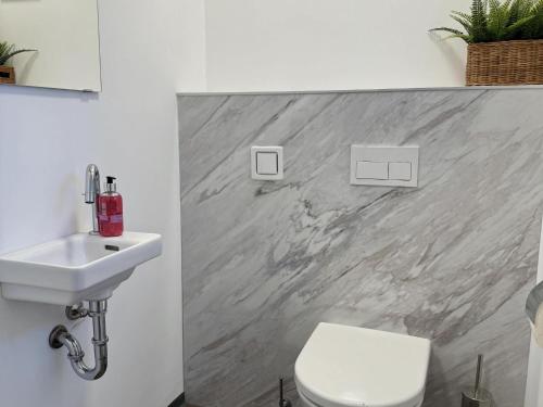 La salle de bains est pourvue d'un lavabo et de toilettes. dans l'établissement Chalet near Nassfeld ski resort in Carinthia, à Hermagor