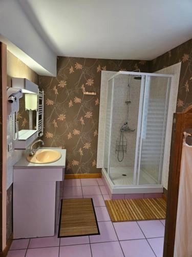 W łazience znajduje się prysznic i umywalka. w obiekcie LA GARDE DUCALE w mieście Moncontour