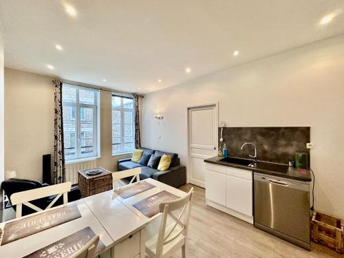 Il comprend une cuisine et un salon avec une table. dans l'établissement Escalille la Travia, à Lille