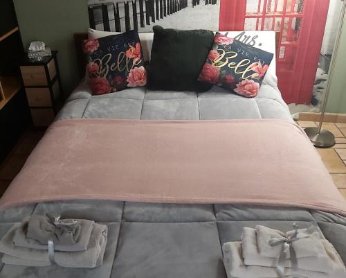 a bed with a pink blanket and some pillows at Gagliaudo suite in Alessandria