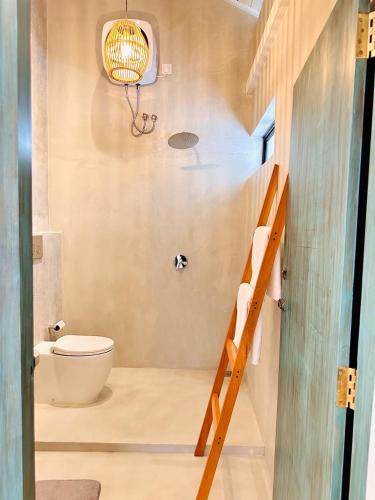 a bathroom with a toilet and a ladder in a room at Māna in Atadahewatugoda